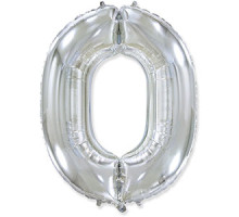 Фольгированный шар цифра 0, (40"/102 см), Серебро