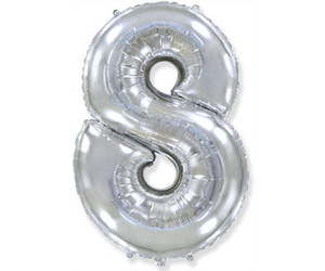 Фольгированный шар цифра 8, (40"/102 см), Серебро